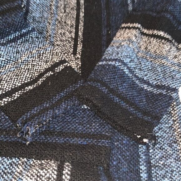 Baja Hippie Hoodie Pullover Poncho Sweater Striped Black & Blue - Picture 4 of 7